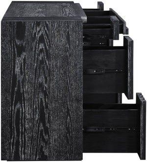 Meridian Furniture Stanton Solid Wood Console Table with Eight Drawers and Grooved Geometric Fronts for Entryway Black 232Black-T