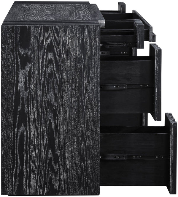 Meridian Furniture Stanton Solid Wood Console Table with Eight Drawers and Grooved Geometric Fronts for Entryway Black 232Black-T