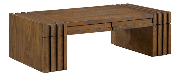 Meridian Furniture Stanton Oak Veneer Coffee Table with Six Hidden Drawers for Modern Living Rooms Brown 232Brown-C
