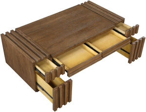 Meridian Furniture Stanton Oak Veneer Coffee Table with Six Hidden Drawers for Modern Living Rooms Brown 232Brown-C