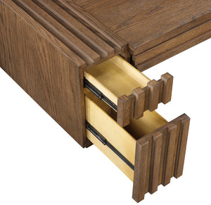 Meridian Furniture Stanton Oak Veneer Coffee Table with Six Hidden Drawers for Modern Living Rooms Brown 232Brown-C