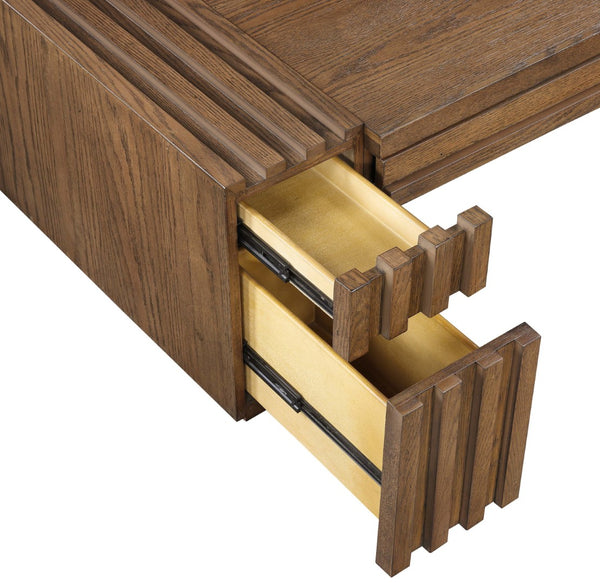 Meridian Furniture Stanton Oak Veneer Coffee Table with Six Hidden Drawers for Modern Living Rooms Brown 232Brown-C