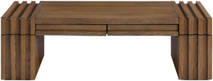 Meridian Furniture Stanton Oak Veneer Coffee Table with Six Hidden Drawers for Modern Living Rooms Brown 232Brown-C