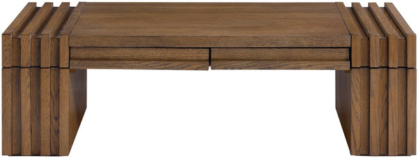 Meridian Furniture Stanton Oak Veneer Coffee Table with Six Hidden Drawers for Modern Living Rooms Brown 232Brown-C