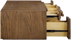Meridian Furniture Stanton Oak Veneer Coffee Table with Six Hidden Drawers for Modern Living Rooms Brown 232Brown-C