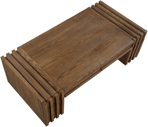 Meridian Furniture Stanton Oak Veneer Coffee Table with Six Hidden Drawers for Modern Living Rooms Brown 232Brown-C