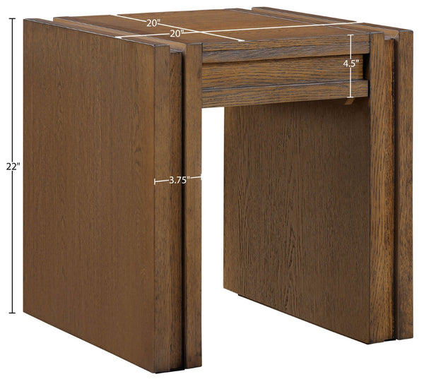Meridian Furniture Stanton Sculptural End Table with Hidden Drawer and Geometric Inlay for Modern Living Rooms Brown 232Brown-E