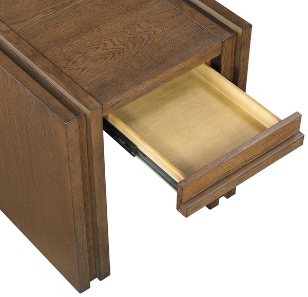 Meridian Furniture Stanton Sculptural End Table with Hidden Drawer and Geometric Inlay for Modern Living Rooms Brown 232Brown-E