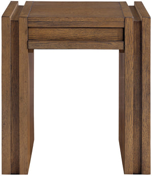 Meridian Furniture Stanton Sculptural End Table with Hidden Drawer and Geometric Inlay for Modern Living Rooms Brown 232Brown-E