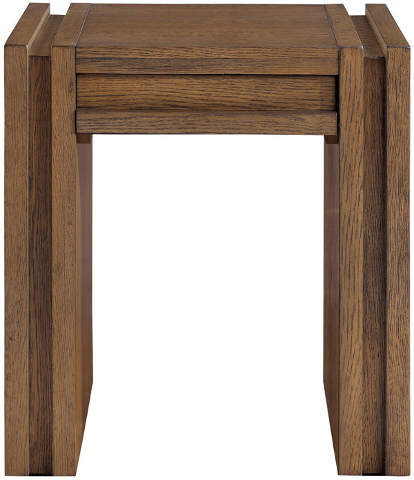 Meridian Furniture Stanton Sculptural End Table with Hidden Drawer and Geometric Inlay for Modern Living Rooms Brown 232Brown-E