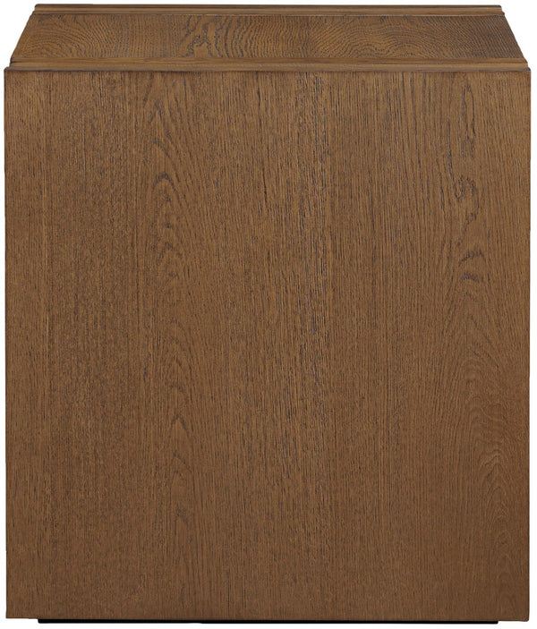 Meridian Furniture Stanton Sculptural End Table with Hidden Drawer and Geometric Inlay for Modern Living Rooms Brown 232Brown-E