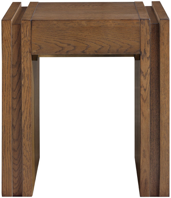 Meridian Furniture Stanton Sculptural End Table with Hidden Drawer and Geometric Inlay for Modern Living Rooms Brown 232Brown-E
