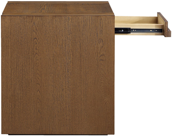 Meridian Furniture Stanton Sculptural End Table with Hidden Drawer and Geometric Inlay for Modern Living Rooms Brown 232Brown-E