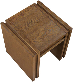 Meridian Furniture Stanton Sculptural End Table with Hidden Drawer and Geometric Inlay for Modern Living Rooms Brown 232Brown-E