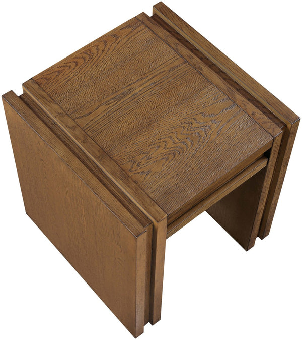 Meridian Furniture Stanton Sculptural End Table with Hidden Drawer and Geometric Inlay for Modern Living Rooms Brown 232Brown-E