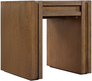 Meridian Furniture Stanton Sculptural End Table with Hidden Drawer and Geometric Inlay for Modern Living Rooms Brown 232Brown-E