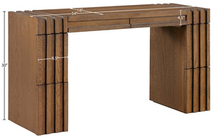 Meridian Furniture Stanton Solid Wood Console Table with Eight Drawers and Grooved Geometric Fronts for Entryway Brown 232Brown-T