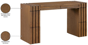Meridian Furniture Stanton Solid Wood Console Table with Eight Drawers and Grooved Geometric Fronts for Entryway Brown 232Brown-T