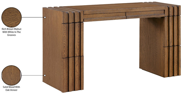 Meridian Furniture Stanton Solid Wood Console Table with Eight Drawers and Grooved Geometric Fronts for Entryway Brown 232Brown-T