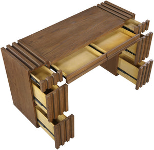Meridian Furniture Stanton Solid Wood Console Table with Eight Drawers and Grooved Geometric Fronts for Entryway Brown 232Brown-T