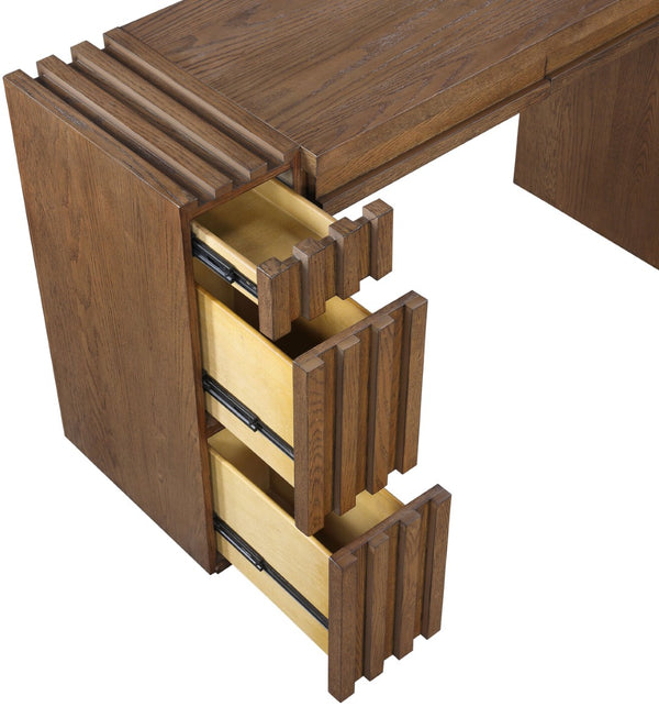 Meridian Furniture Stanton Solid Wood Console Table with Eight Drawers and Grooved Geometric Fronts for Entryway Brown 232Brown-T
