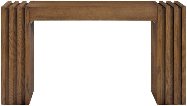 Meridian Furniture Stanton Solid Wood Console Table with Eight Drawers and Grooved Geometric Fronts for Entryway Brown 232Brown-T