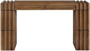Meridian Furniture Stanton Solid Wood Console Table with Eight Drawers and Grooved Geometric Fronts for Entryway Brown 232Brown-T