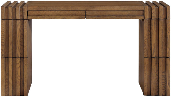 Meridian Furniture Stanton Solid Wood Console Table with Eight Drawers and Grooved Geometric Fronts for Entryway Brown 232Brown-T