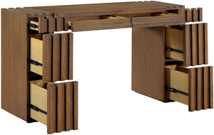Meridian Furniture Stanton Solid Wood Console Table with Eight Drawers and Grooved Geometric Fronts for Entryway Brown 232Brown-T
