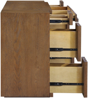 Meridian Furniture Stanton Solid Wood Console Table with Eight Drawers and Grooved Geometric Fronts for Entryway Brown 232Brown-T
