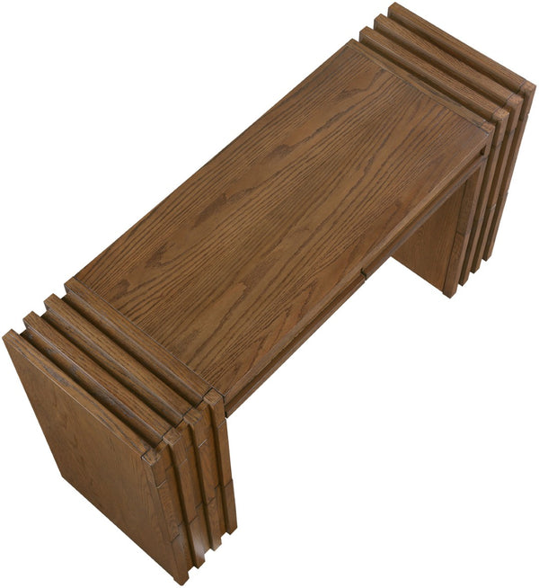 Meridian Furniture Stanton Solid Wood Console Table with Eight Drawers and Grooved Geometric Fronts for Entryway Brown 232Brown-T
