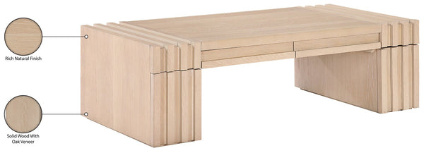Meridian Furniture Stanton Oak Veneer Coffee Table with Six Hidden Drawers for Modern Living Rooms Natural 232Natural-C