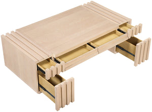 Meridian Furniture Stanton Oak Veneer Coffee Table with Six Hidden Drawers for Modern Living Rooms Natural 232Natural-C