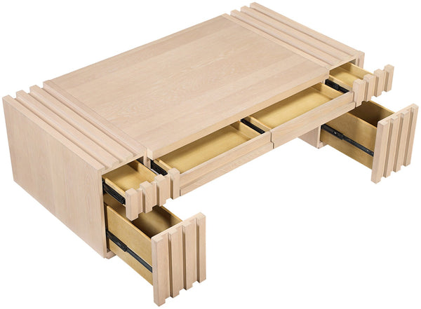 Meridian Furniture Stanton Oak Veneer Coffee Table with Six Hidden Drawers for Modern Living Rooms Natural 232Natural-C