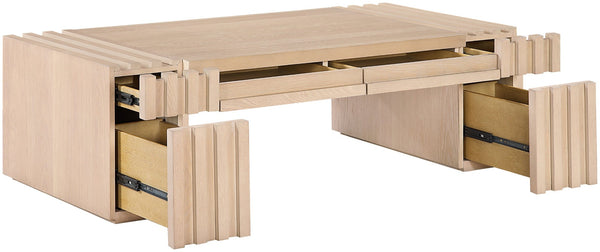 Meridian Furniture Stanton Oak Veneer Coffee Table with Six Hidden Drawers for Modern Living Rooms Natural 232Natural-C