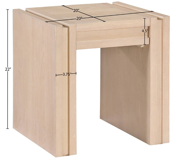 Meridian Furniture Stanton Sculptural End Table with Hidden Drawer and Geometric Inlay for Modern Living Rooms Natural 232Natural-E