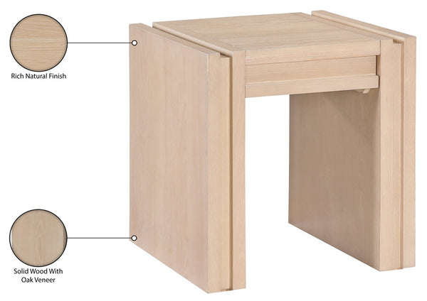 Meridian Furniture Stanton Sculptural End Table with Hidden Drawer and Geometric Inlay for Modern Living Rooms Natural 232Natural-E