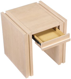 Meridian Furniture Stanton Sculptural End Table with Hidden Drawer and Geometric Inlay for Modern Living Rooms Natural 232Natural-E