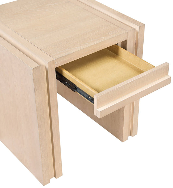 Meridian Furniture Stanton Sculptural End Table with Hidden Drawer and Geometric Inlay for Modern Living Rooms Natural 232Natural-E