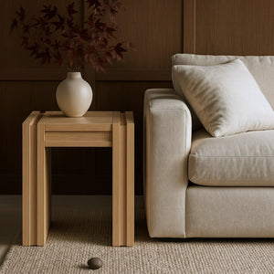 Meridian Furniture Stanton Sculptural End Table with Hidden Drawer and Geometric Inlay for Modern Living Rooms Natural 232Natural-E