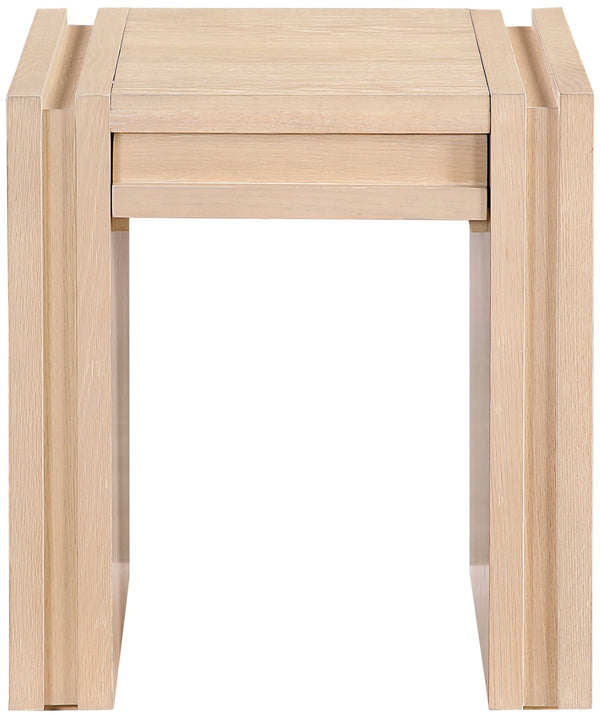 Meridian Furniture Stanton Sculptural End Table with Hidden Drawer and Geometric Inlay for Modern Living Rooms Natural 232Natural-E