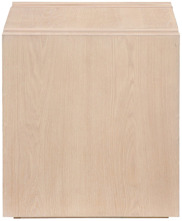 Meridian Furniture Stanton Sculptural End Table with Hidden Drawer and Geometric Inlay for Modern Living Rooms Natural 232Natural-E