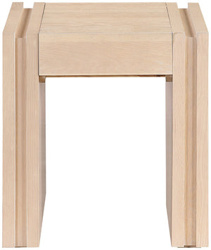 Meridian Furniture Stanton Sculptural End Table with Hidden Drawer and Geometric Inlay for Modern Living Rooms Natural 232Natural-E
