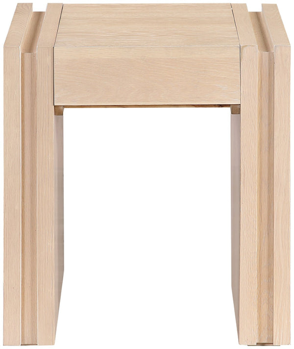 Meridian Furniture Stanton Sculptural End Table with Hidden Drawer and Geometric Inlay for Modern Living Rooms Natural 232Natural-E