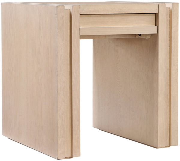 Meridian Furniture Stanton Sculptural End Table with Hidden Drawer and Geometric Inlay for Modern Living Rooms Natural 232Natural-E