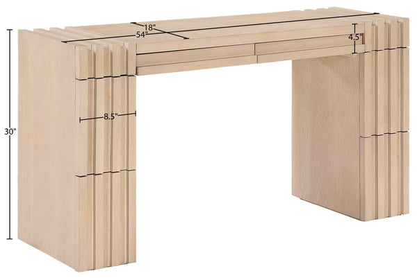 Meridian Furniture Stanton Solid Wood Console Table with Eight Drawers and Grooved Geometric Fronts for Entryway Natural 232Natural-T