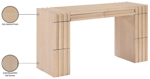 Meridian Furniture Stanton Solid Wood Console Table with Eight Drawers and Grooved Geometric Fronts for Entryway Natural 232Natural-T