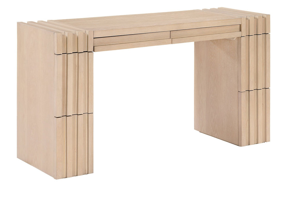 Meridian Furniture Stanton Solid Wood Console Table with Eight Drawers and Grooved Geometric Fronts for Entryway Natural 232Natural-T