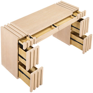 Meridian Furniture Stanton Solid Wood Console Table with Eight Drawers and Grooved Geometric Fronts for Entryway Natural 232Natural-T