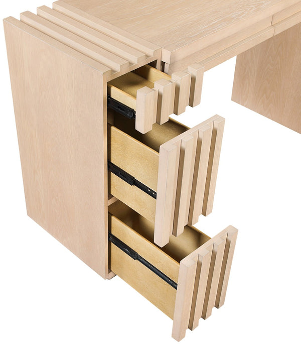 Meridian Furniture Stanton Solid Wood Console Table with Eight Drawers and Grooved Geometric Fronts for Entryway Natural 232Natural-T